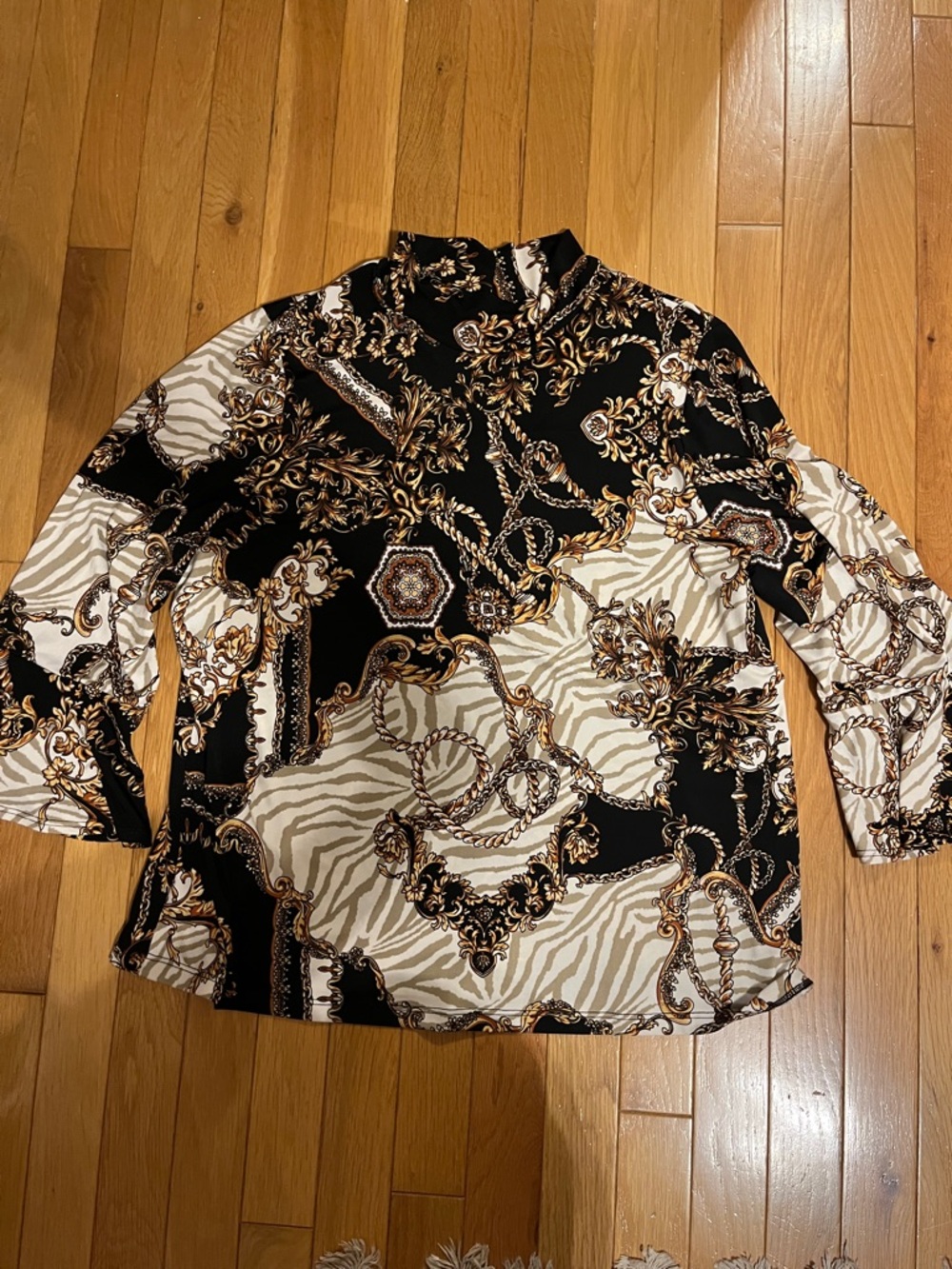Laura gold, black, and white patterned blouse